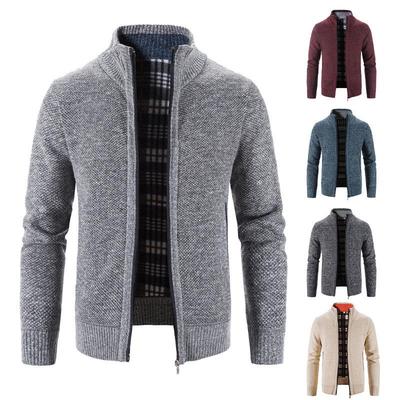 Men's European & American Autumn/Winter Thick Knit Stand Collar Cardigan Sweater