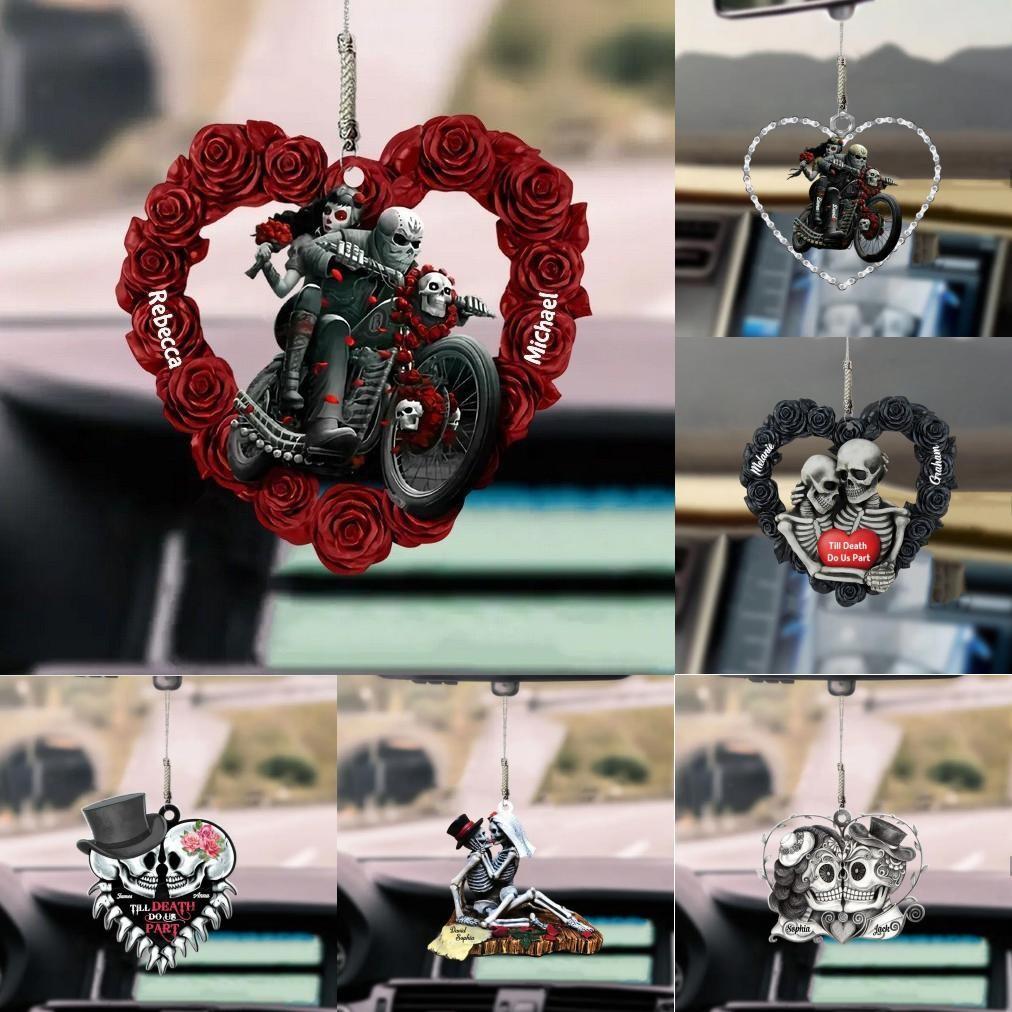 2d Acrylic Heart Couple Skull Car Pendant For Halloween And Decoration Christmas