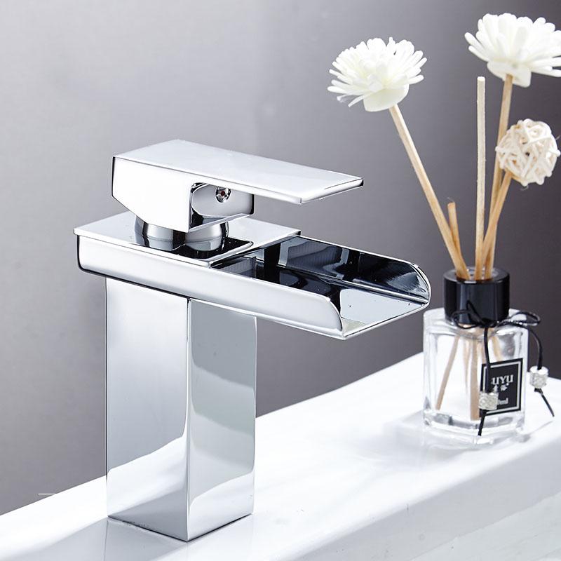 Square Waterfall Basin Sink Faucet Chrome/Black Brass Bathroom Basin Faucet Mixer Tap Hot and Cold Sink Faucet Toilet Faucet