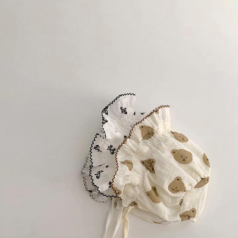 Summer Newborn Baby Hat Cute Bear Rabbit Flower Print Beanie Cap for Baby Girl Soft Cotton Lace-up Infant Princess Caps Bonnet