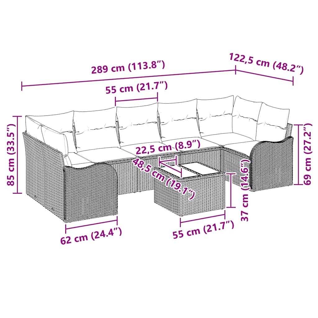 Garden Sofa Set with Cushions and Storage 8 pcs Black and Cream