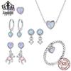Everlove Care Bear Sterling Silver S925 Heart-Shaped Pink Zircon Opal Stud Earrings & Pendant Necklace Set.