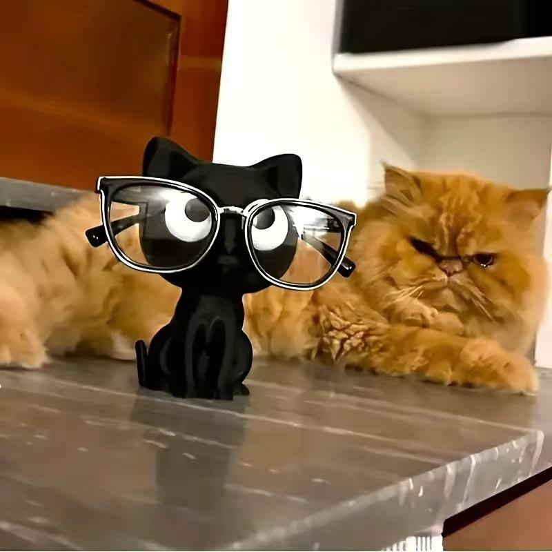 3D Printed Cat Glasses Holder  Eyeglass Stand With Sitting Kitten Pose Adorable Desk Organizer For Home Office Room Decor