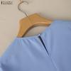 ZANZEA Women Casual Round Neck Slit Loose 3/4 Sleeve Blouse