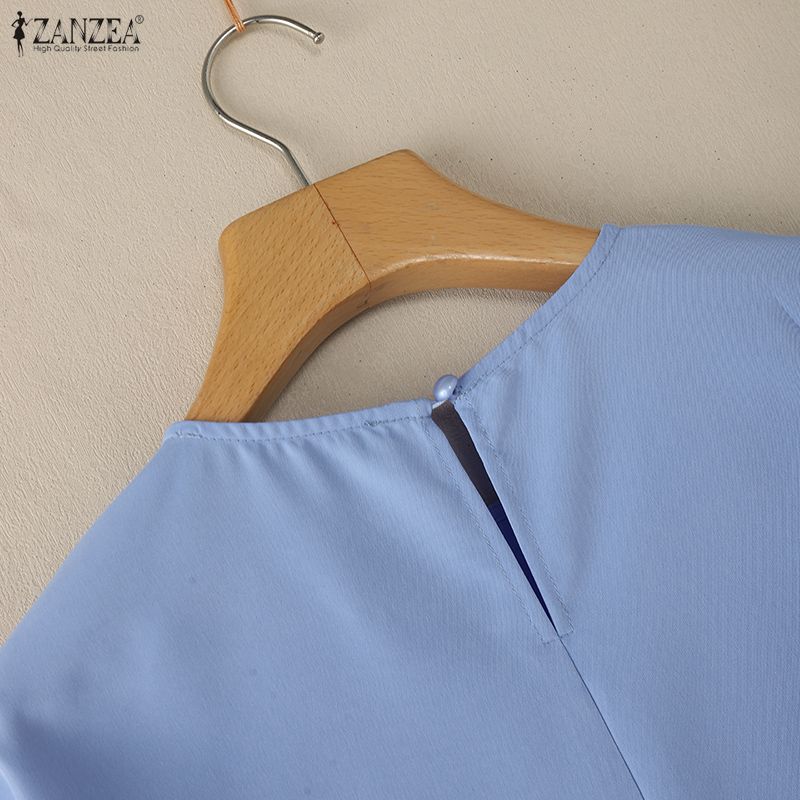 ZANZEA Women Casual Round Neck Slit Loose 3/4 Sleeve Blouse
