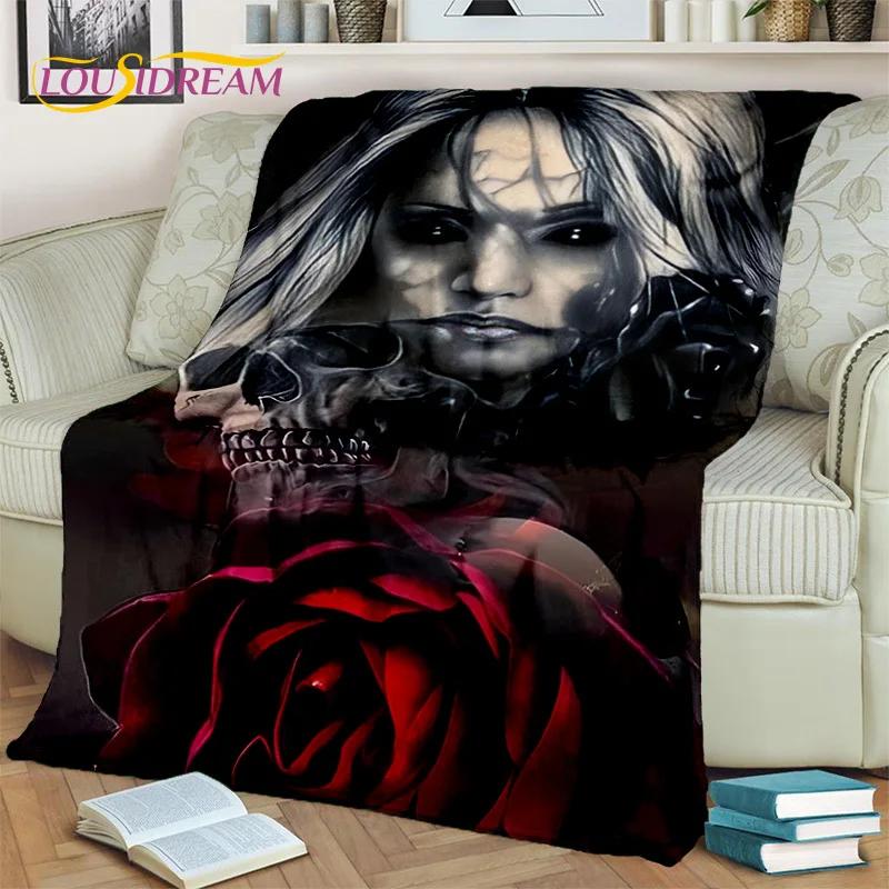 Horror Gothic Skull Ghost Cartoon  Blanket,Soft Throw Blanket for Home Bedroom Bed Sofa Picnic Travel Office Cover Blanket Kids