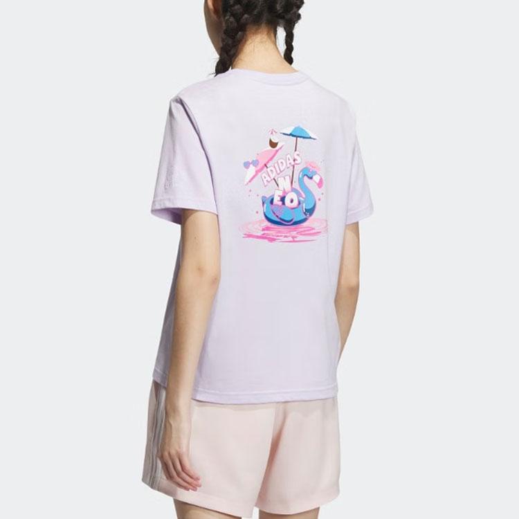 Adidas Neo Logo Letter Print Loose Round Neck Short Sleeve T-Shirt Women T-Shirts Light-Purple IP3880