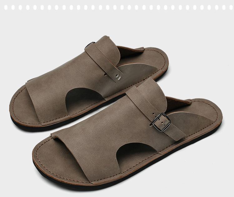 Men's Breathable Cowhide Beach Slippers - Soft Sole Roman Sandals, Size 47