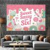 2D 6th Birthday Sweet Treat Background Cloth, Pink Ice Cream Party Backdrop