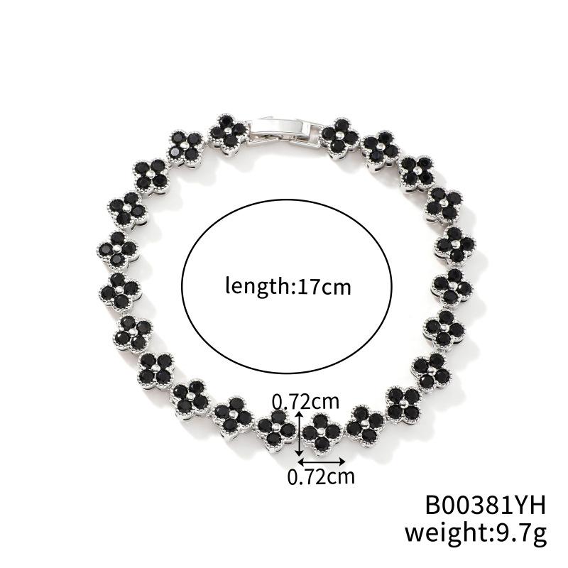 Light Luxury Colorful Zircon Flower Charm Trendy 18K Gold Plated & Rhodium Plated Women's 17cm Rainbow Tennis Bracelet