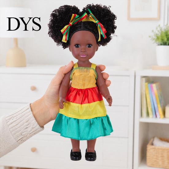 Realistic Black Girl Dolls 14 Inch Doll with Afro Hair, Soft Vinyl Posable Play for Girls Kids, Dress Up Fashion Toy Accessories, Gift Children