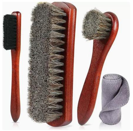 1PCS Horsehair Shoe Brush Set Polishing Applicator for Leather Boots Suede Car Interior Cleaning Horse Hair Brush