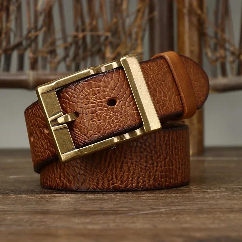3.8 Široké Pásky z Pravé Hovězí Kůže pro Pánské Džíny Vysoké Kvality S Mosaznou Sponou Pás Cowboy Pás Módní Designér pro Muže