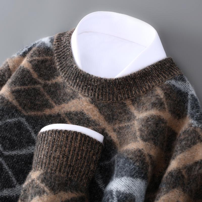 

Men s Jacquard Wool Sweater - Soft Knit, Comfortable, Thickened for Autumn/Winter, Round Neck, High-End Style 3XL