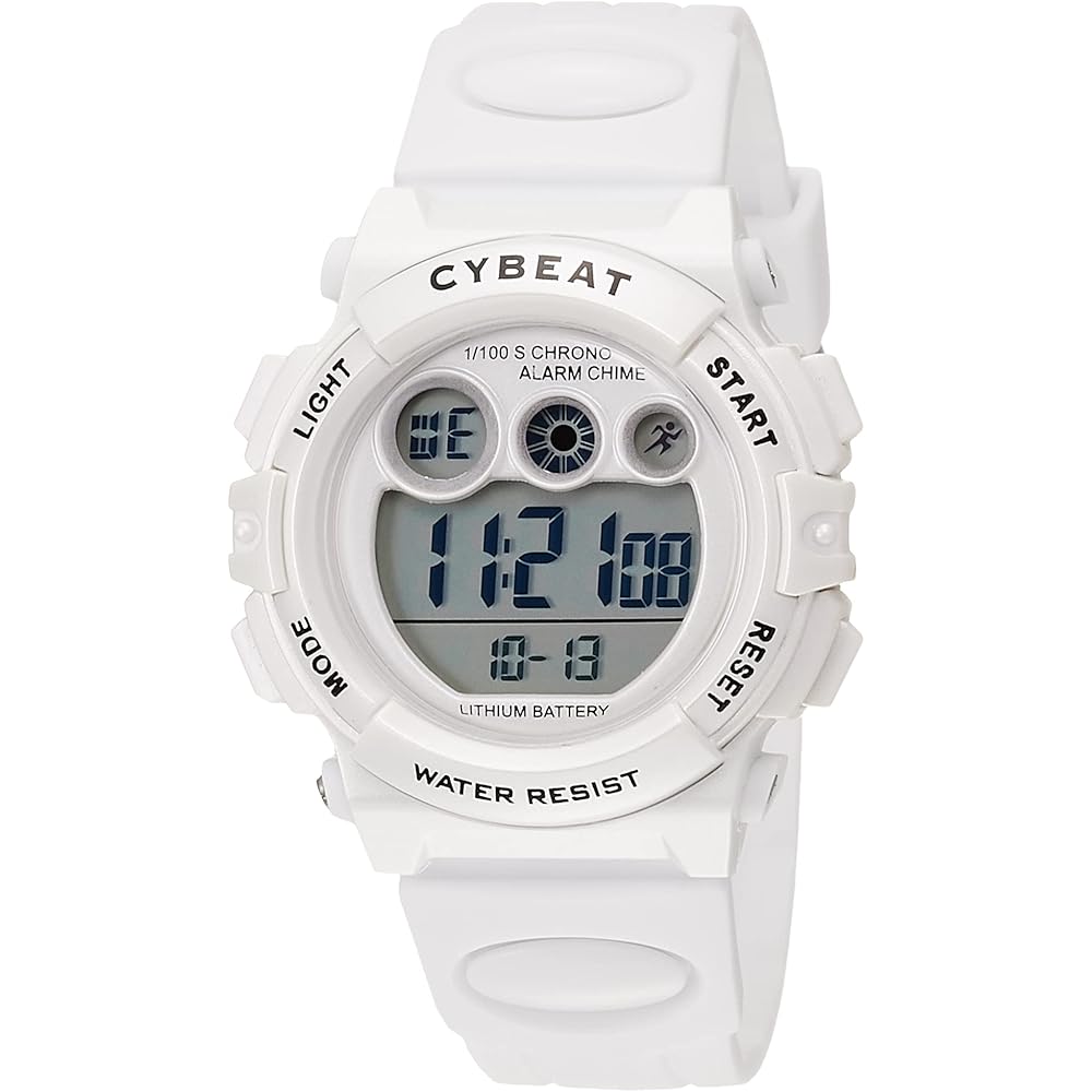 Cybeat Digital Watch 5 ATM Waterproof 7 Color LED Light Calendar Alarm Stopwatch White