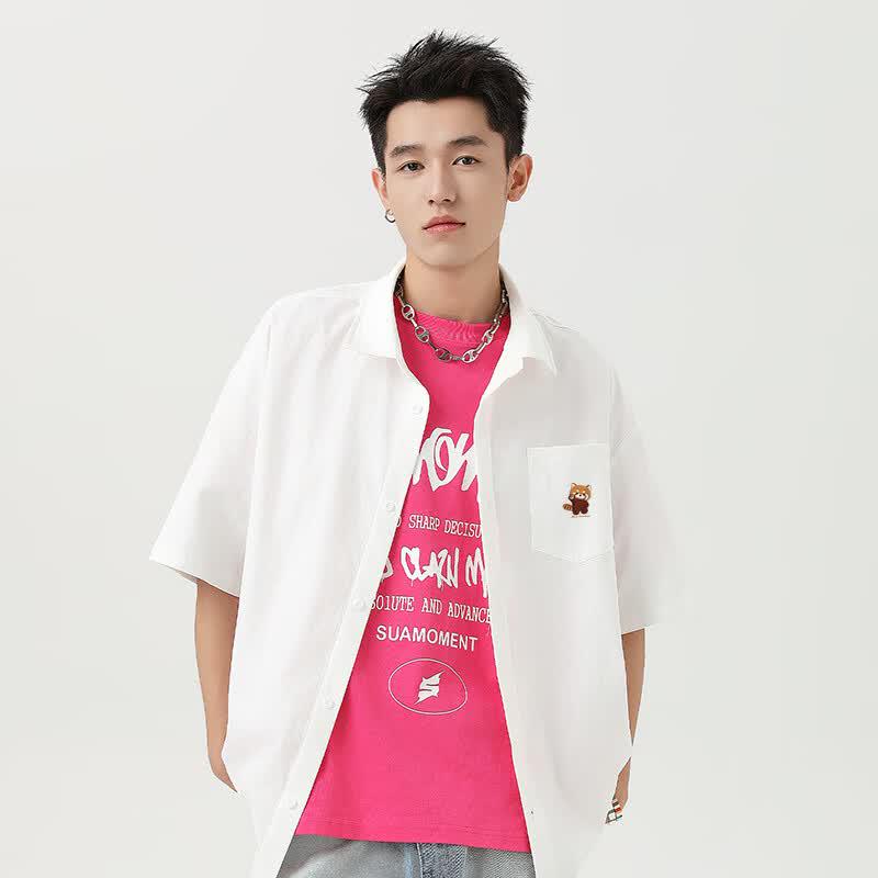 Mark Fairwhale Men's Ice Silk Panda Embroidered Short Sleeve Shirt