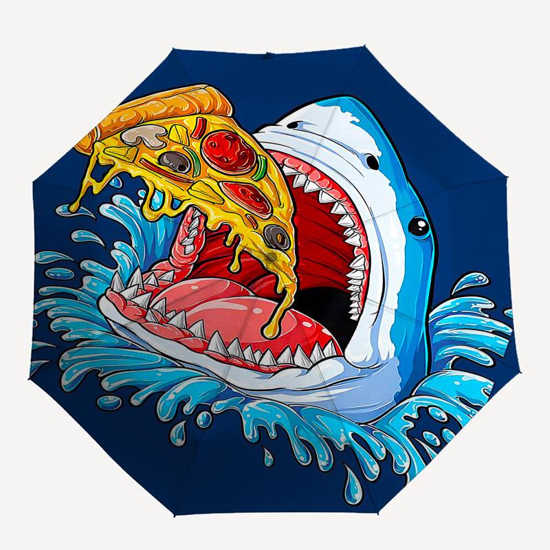 1pc shark pizza Automatic Open/Close Umbrella with 8-Rib Windproof Canopy10190