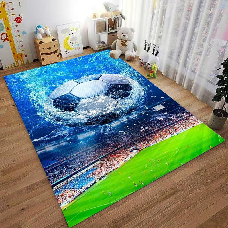 "Soccer Ball Splash Carpet with Stadium Design, Blue Sports Theme" Suitable for Use As an Anti-slip for Living Room Bedroom Sofas
