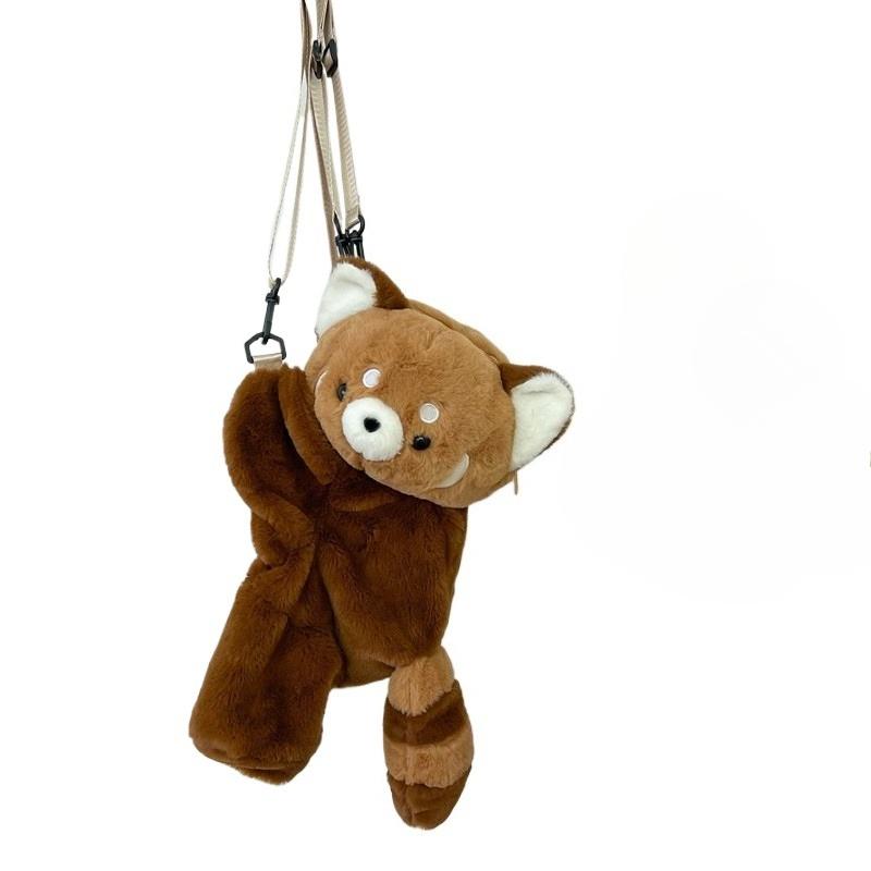 

Red Panda Plush Backpack Cute Plushie Doll Women Crossbody Fur Soft Shoulder Bag for Camping Travel Party Female Birthday Gift 25*19cm коричневый