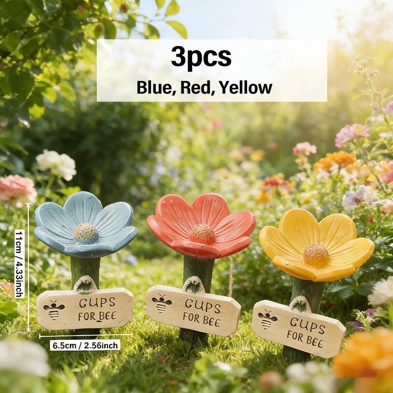 GardenJoy Flower Shaped Ceramic Bee Watering Station Outdoor Garden Yard Decorative Drinking Dish For Wild Pollinators And Bees