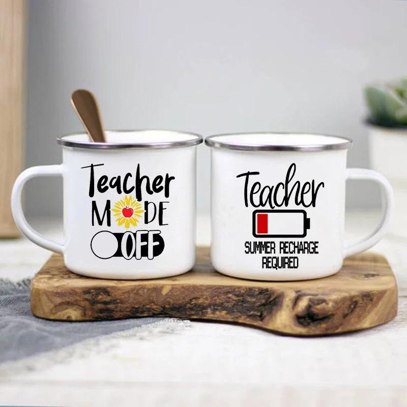 Teacher Mode Off Print Enamel Mug Cup for Coffee Original Coffee Cups Drinkware Unusual Mugs Personalized Funny Beer Travel Cute