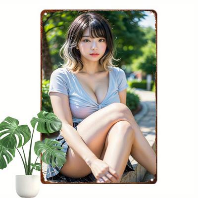 Poster Metallico Ragazza Anime Arte da Parete Giapponese Retrò Segno Leggero in Alluminio Decorazione per la Casa Regalo 20x30 cm