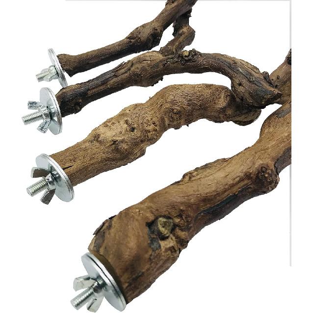 Allazone 4-Piece Bird Perch - Natural Grapevine Stick Swing Chewing Toys for Parrot Cages, Cockatiels, Parakeets, Finches