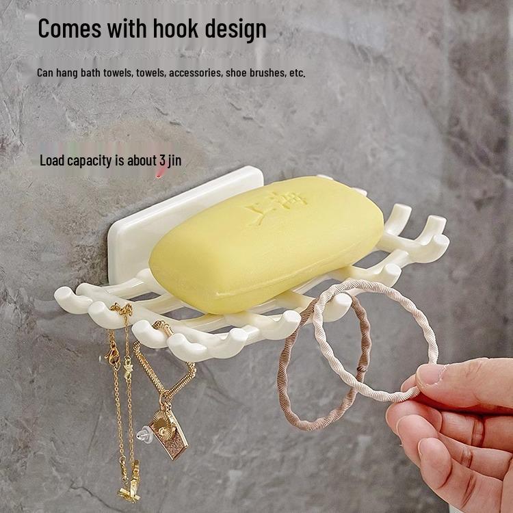 Wall-Mounted Rattan-Style Plastic Soap Dish, Punch-Free Bathroom Shower Drain Holder
