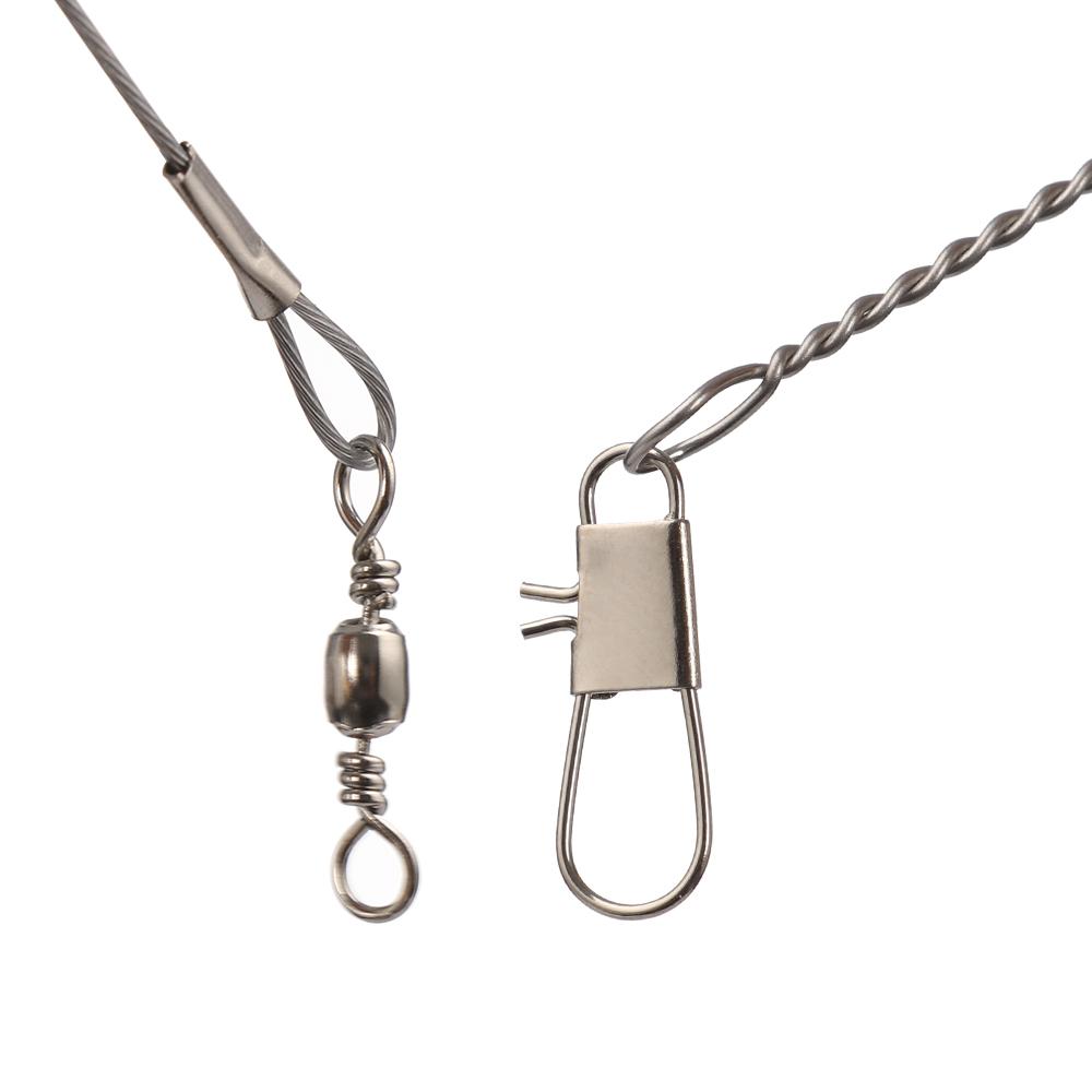 10 Pcs Fishing Wire Line Leader Trace with Snap Rope Wire Safety Snaps Stainless Steel String Rolling Swivels High Carbon