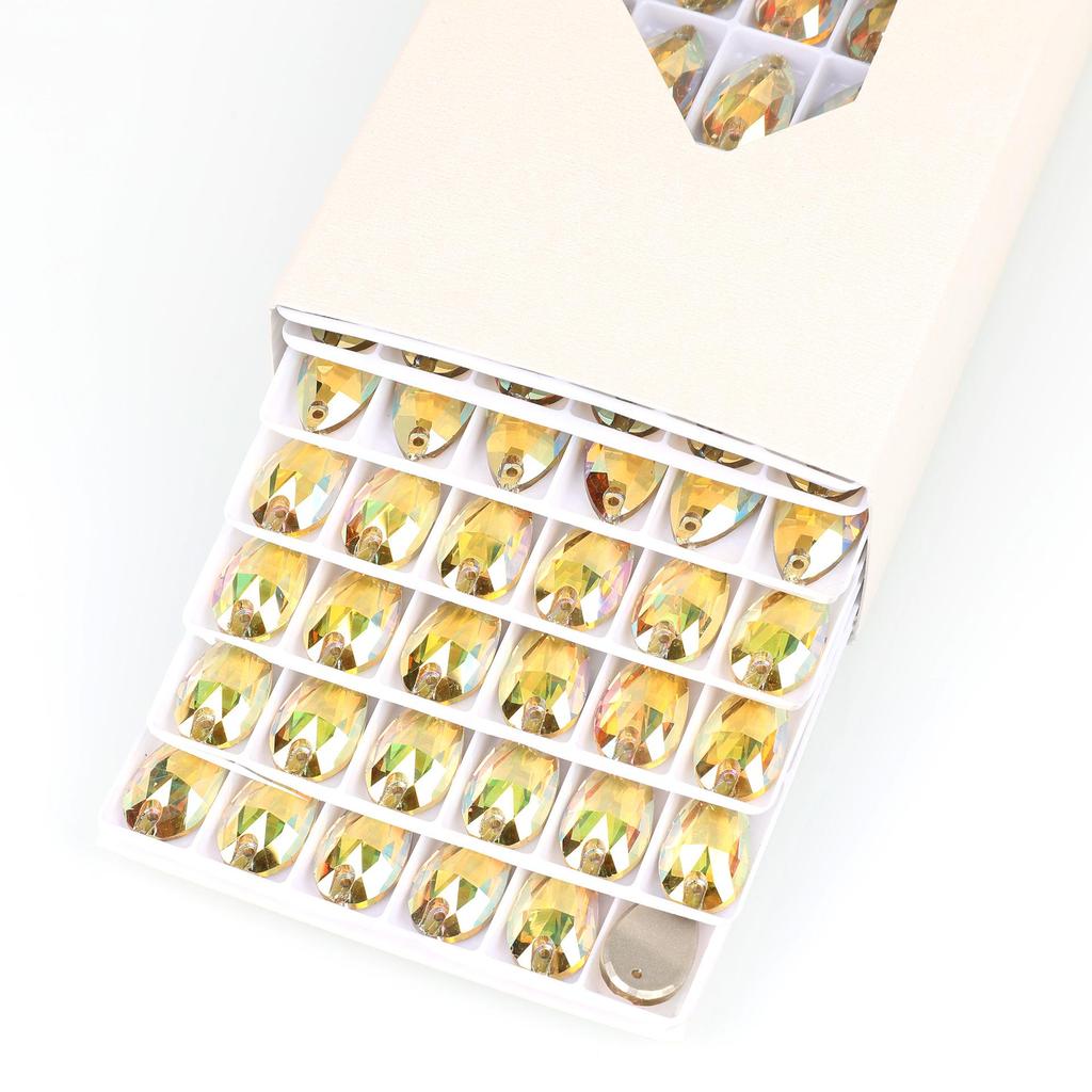 K9 Měkké Sklo Slza Dvouotvorové Drahokamy Vrtané pro DIY - Nepravidelné Barevné AB Diamanty