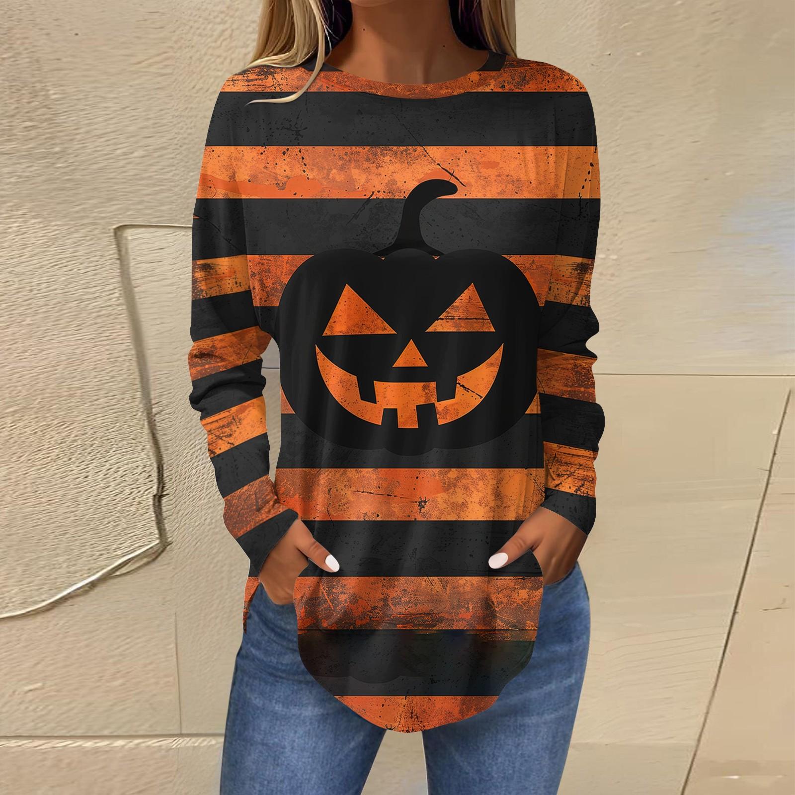 Женская свободная футболка с длинным рукавом с круглым вырезом и принтом — фото 12