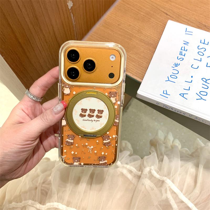 Cute Bears Floral Phone Case For iPhone 17 Pro 16 15 14 Pro Max with 360 Stand Air Cushion Edge Shockproof 17pro  Protective Cov