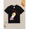 European sizes Boys & Girls Cute Goose Duck Valentines Day T-Shirt - Retro Short Sleeve Shirt with Goose & Duck Graphics, Round Neck Casual Top