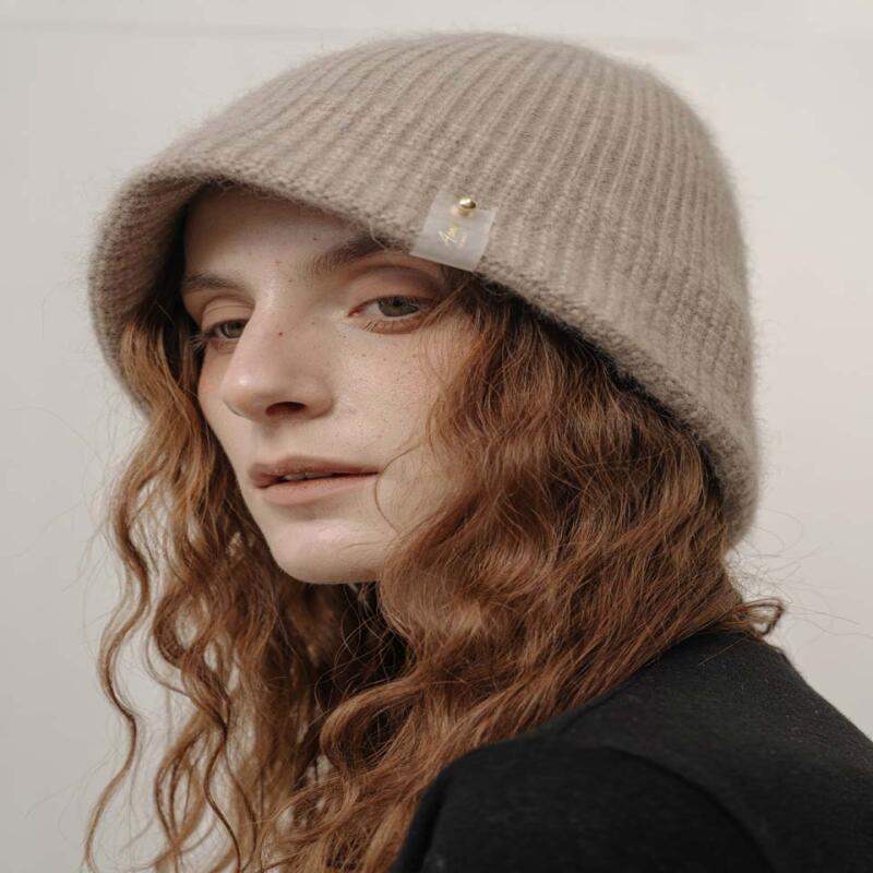 Raccoon Wool Pattern Brim Beanie Hat Beige H043BE beige