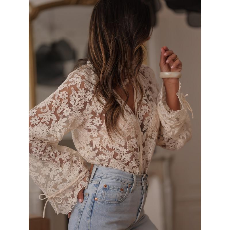 JKASHDK Women's Fashion Casual Spring Autumn Solid Color Print Long Sleeve V-Neck Blouses & Shirts