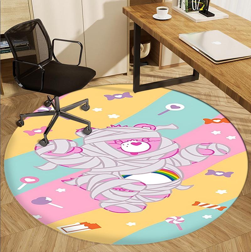 Care Bears Pattern Round Rug, Indoor/Outdoor Mat, for Picnic, Gameroom, Bedroom, Office, Living Room, Home Decor Carpet, Birthday Gift