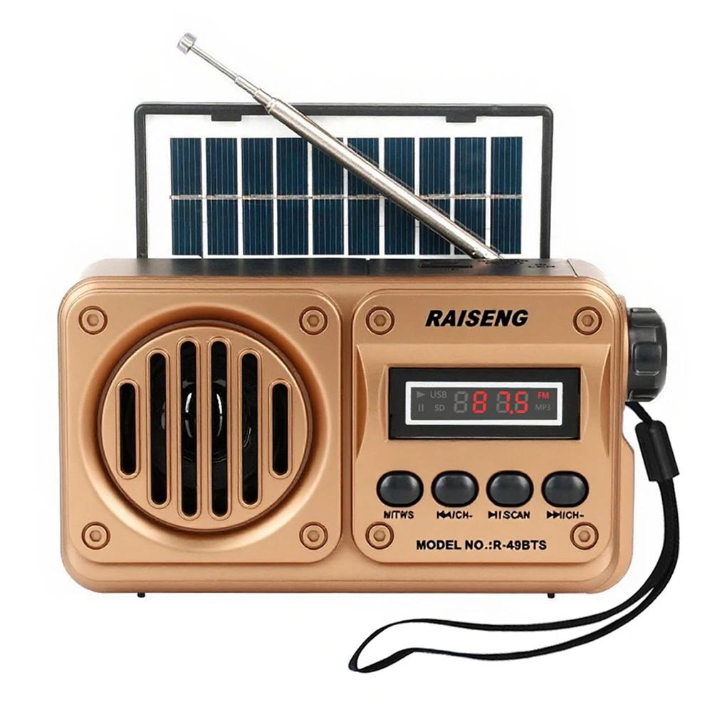 Portable FM Radio Rechargeable Solar Charging Bluetooth Speaker USB TF MP3 Player Outdoor Wireless Speaker with FM Receiver