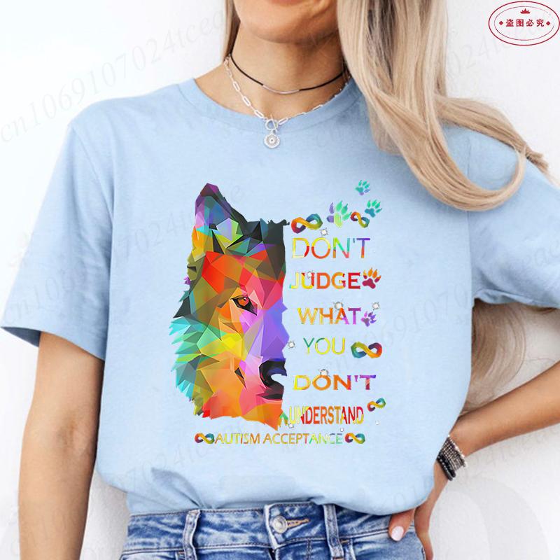 Autism Acceptance Women T-shirt Autism Awareness Dog  Graphic Y2k Tops Summer O Neck Short Sleeve Tees Casual Female Clothing