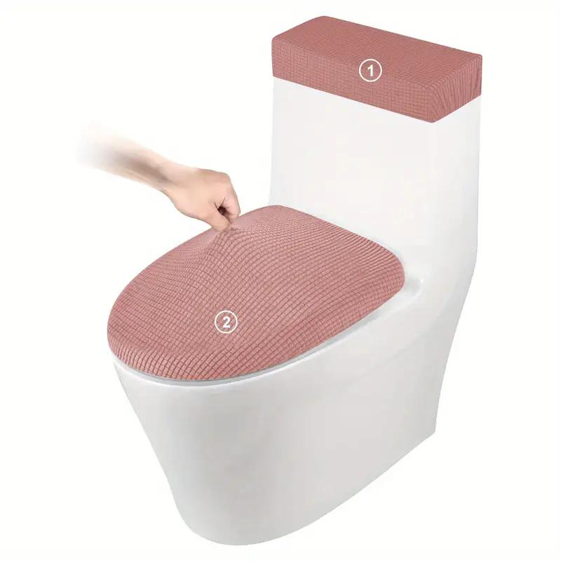 2Pcs/Set FleeceToilet Seat Cover Elastic Solid Color Toilet Lid and Tank Covers Toilet Cushion Pad Protector Case for Home Hotel