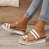Fashion Summer Casual Color Blocking Sandals For Women Dressy Comfortable Soft Leather Thick Soled Slope Woven Straw Sandals 36-43