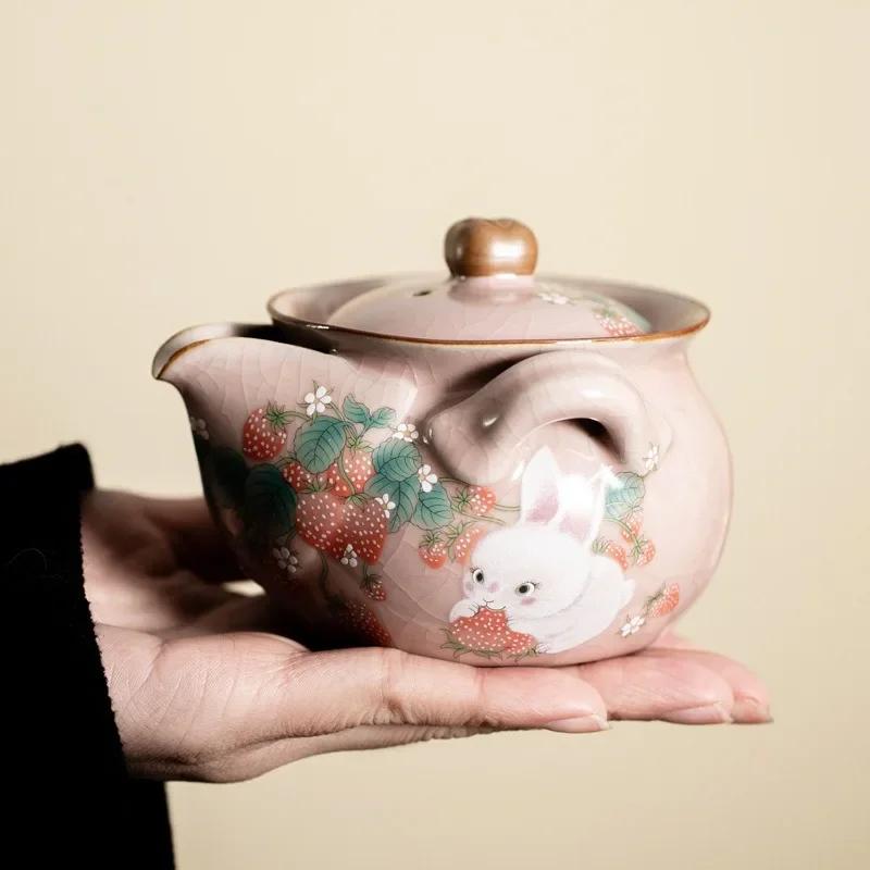 Cute Rabbit Porcelain Chinese Yin Ru Teapot Tea Ceremony Teaware Set Milk Oolong Tea Kettle Tie Guan Jasmine Pink Yao Type