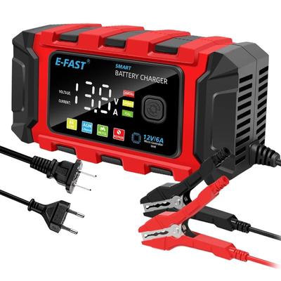 6A 12V Chytrý barevný LCD displej Auto Inteligentní Auto Motocykl Nabíječka Baterií Lifepo4 Olověná Baterie Pulzní Nabíječka Udržovač
