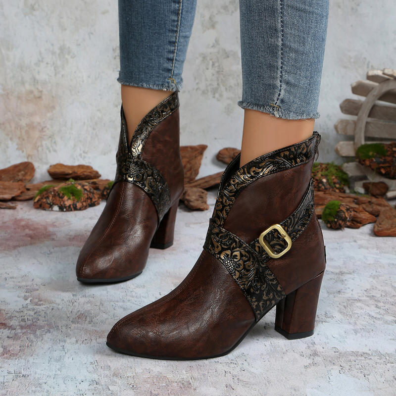 Fashion Retro Pointed Toe High Heel Black Ankle Boots Women 2025 Winter Metal Buckle Designer Chelsea Boots Woman's Shoes Plus Size 45