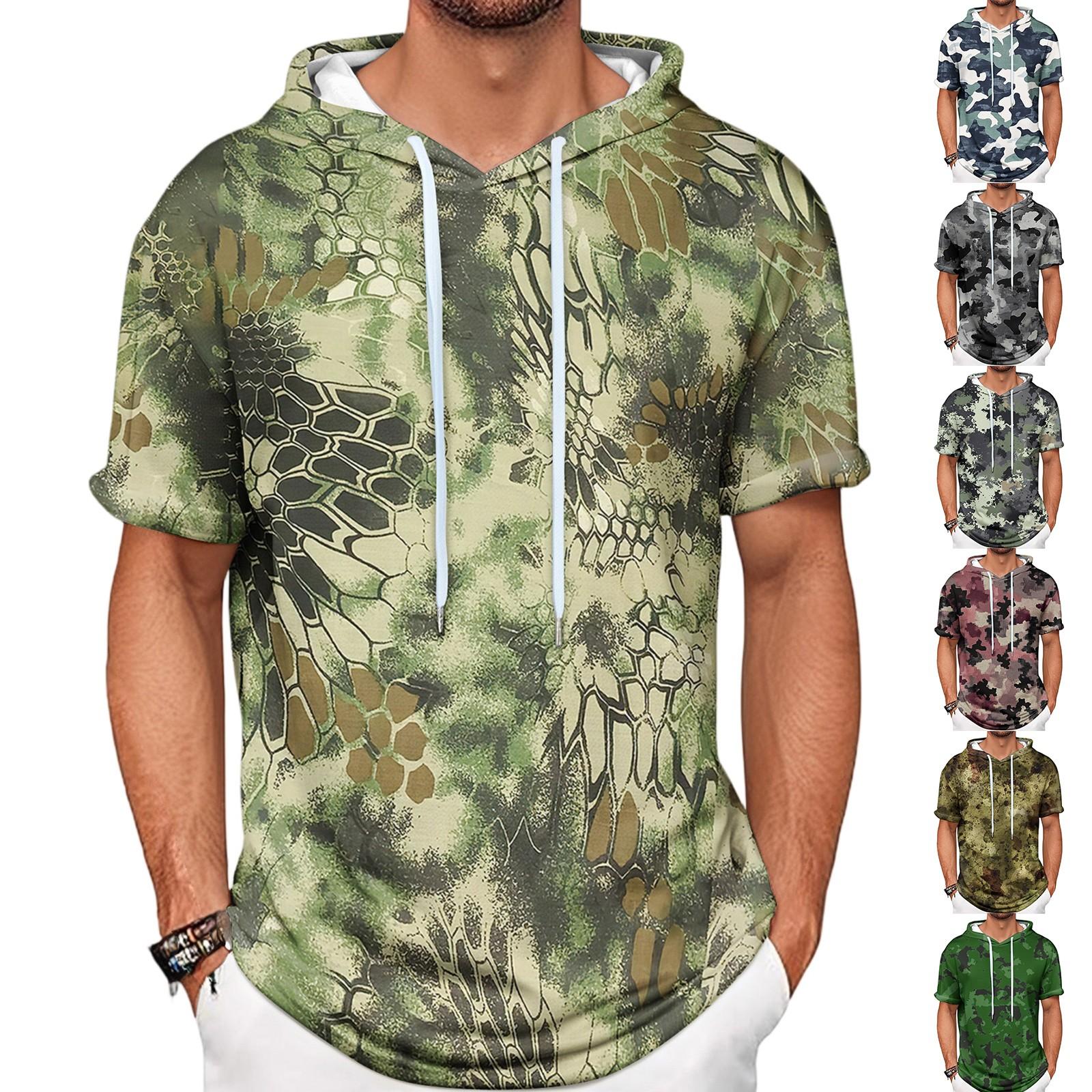 

Gradient Print Men s Shirt Hooded Short-sleeved Hooded Spring And Summer Casual Daily Wear L