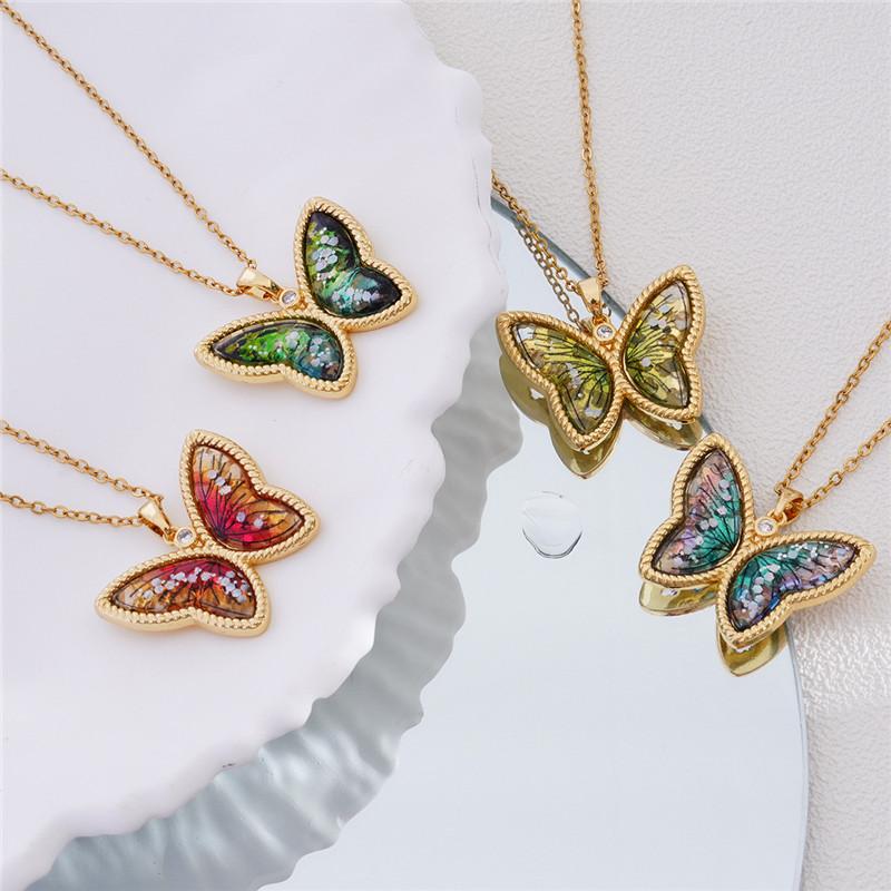 Fashion Gradient Butterfly Zircon Pendant Necklace Stainless Steel Chains High Grade Insect Choker Jewelry Gift For Women Girls