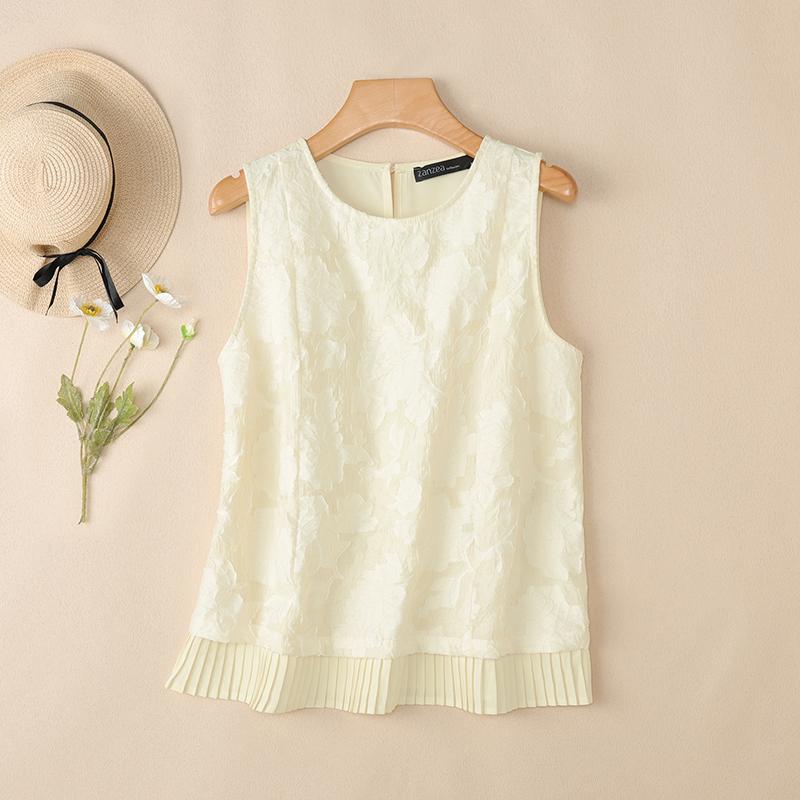 ZANZEA Women Elegant Texture Summer Casual Sleeveless Vest Tops