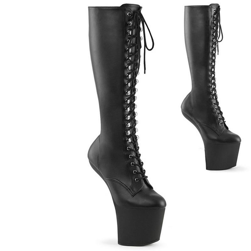 

Модные FHC 20см Сапоги до колена без каблука-копыта, Женская фетиш-обувь для танца на пилоне, Мужские сапоги для косплея, Шнуровка спереди, Розовый, Золотой, Красный, Индивидуальные цвета 36