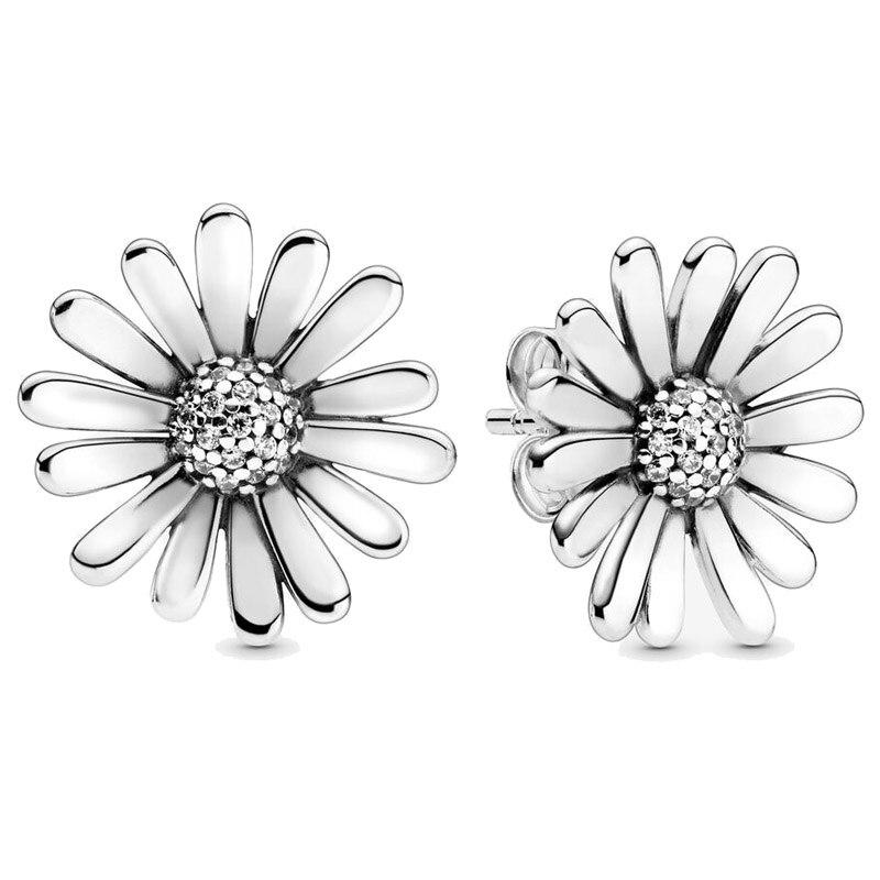 Original  Sterling Tone Pave Daisy Women Clusters Flower Statemen Poetic Blooms Stud Ear Studs Souvenir Present Popular Diy JewelryFlower