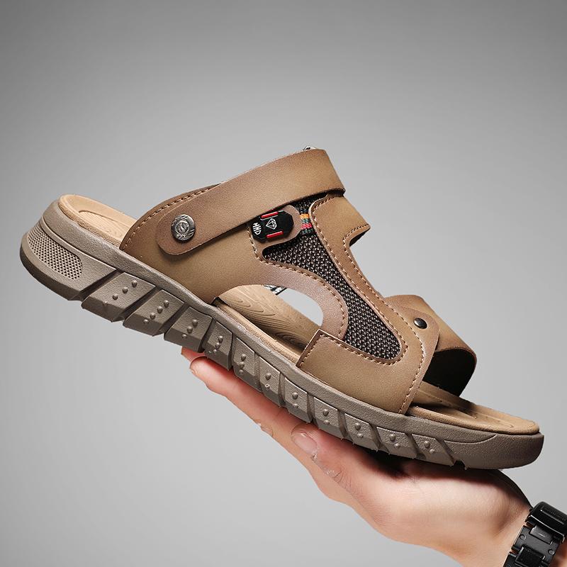 Black Male Genuine Leather Sandals Summer Casual Men Shoes Vacation Beach Shoes Fashion Outdoor Non-Slip Sneakers
