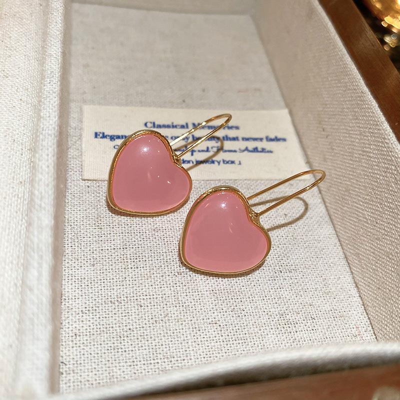 Super fairy pink flower love fringed earrings versatile temperament earrings light luxury earrings women